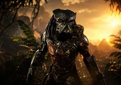 Bionic Predator with cybernetic armor and glowing red eye