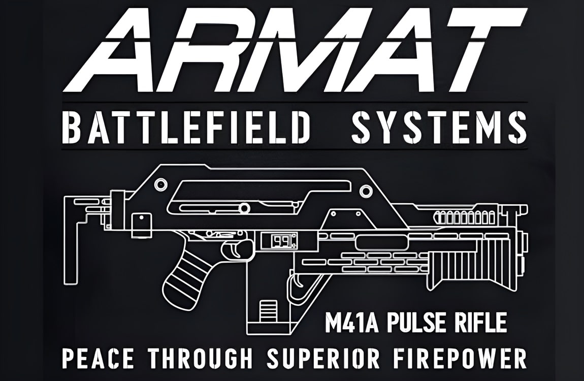 A logo of Armat Battlefield Systems who produced the M41A Pulse Rifle