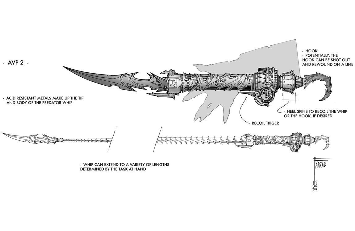 Predator whip concept art by Farzad Varahramyan