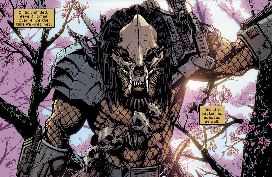 A Predator wearing a bear skull as a mask from Wolverine vs. Predator