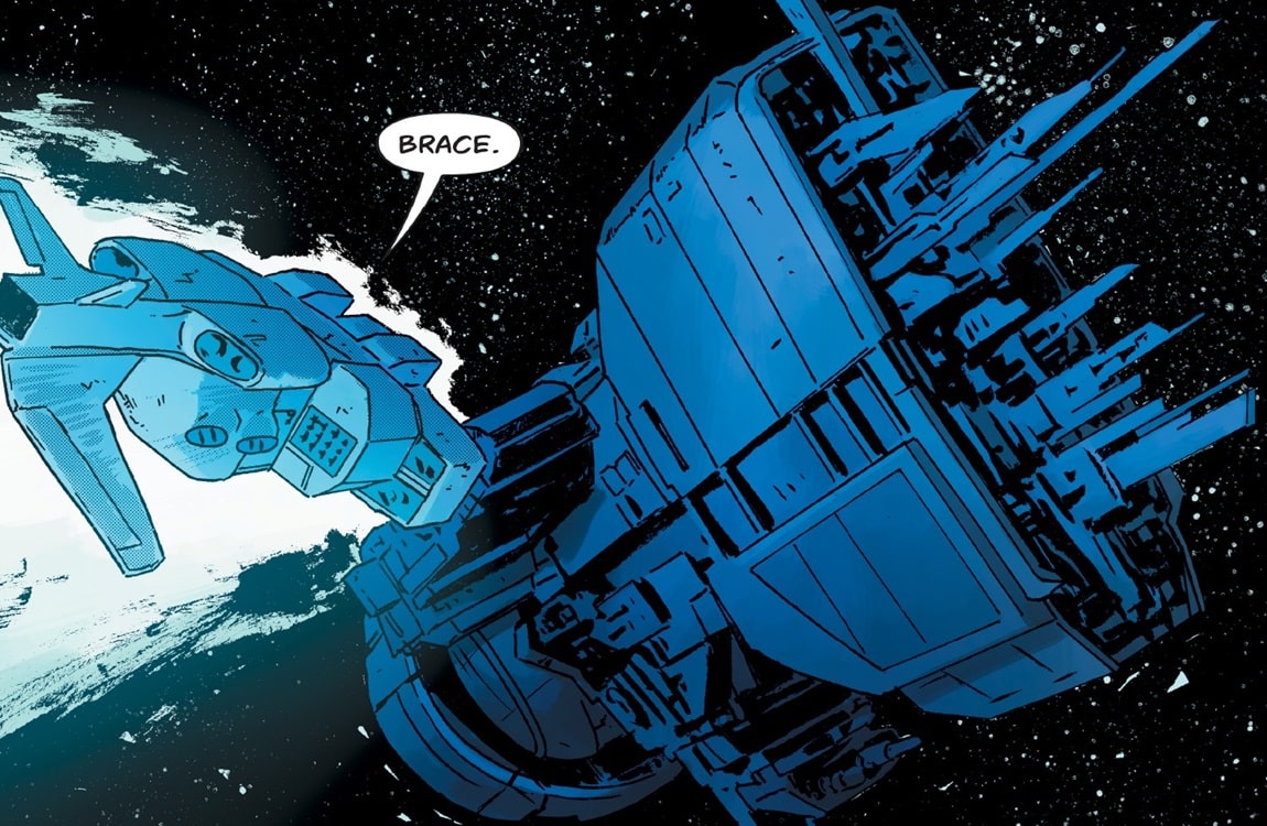 The Sulaco is boarded by the UPP in William Gibson's Alien 3 comic