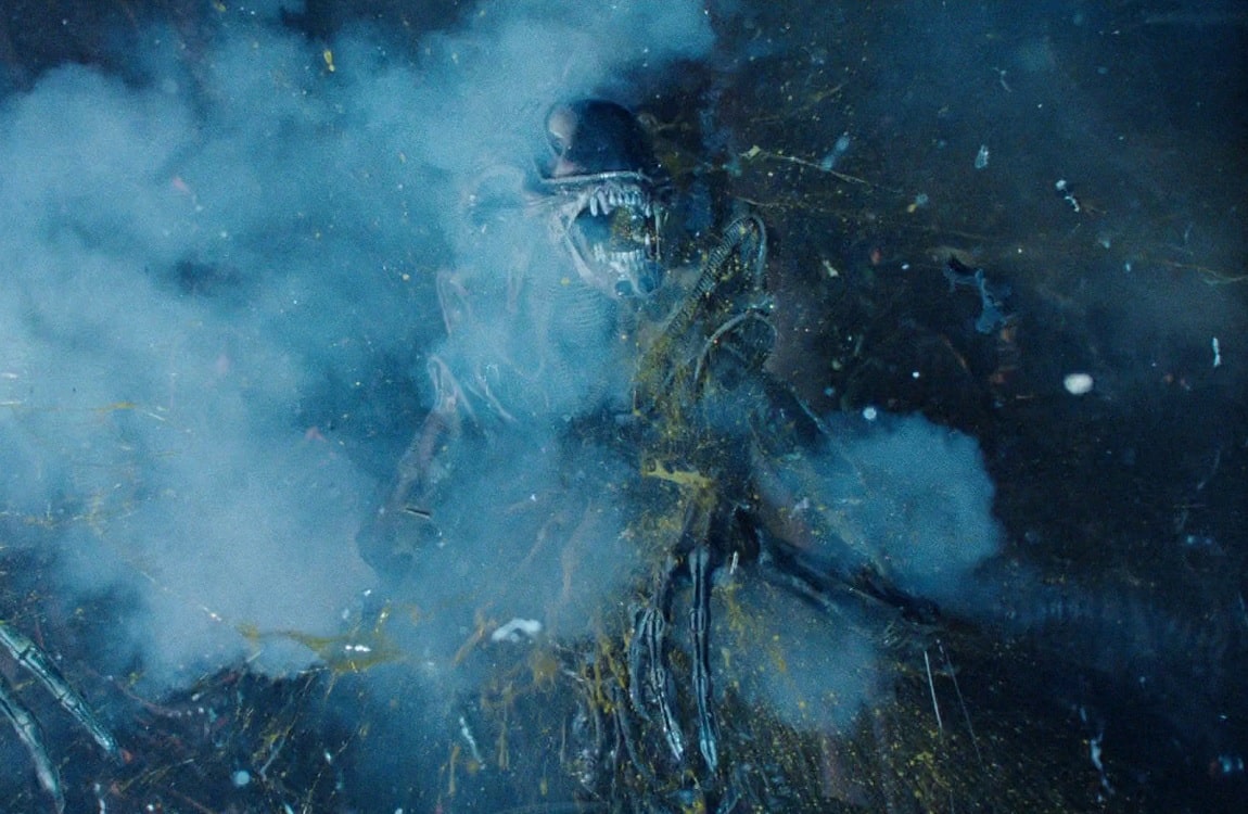 A Xenomorph from Aliens explodes in acid rain